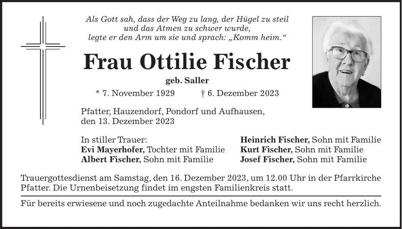 Traueranzeige Ottilie Fischer
