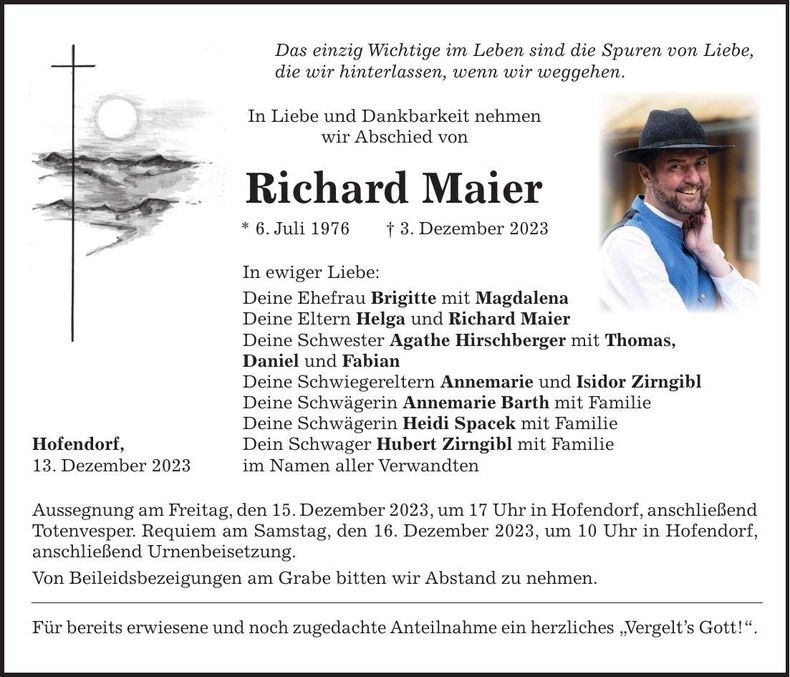 Traueranzeige Richard Maier