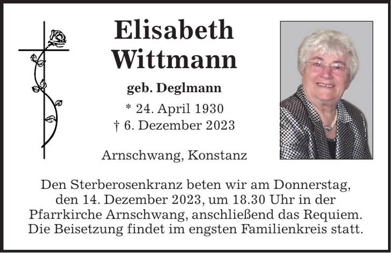 Traueranzeige Elisabeth Wittmann