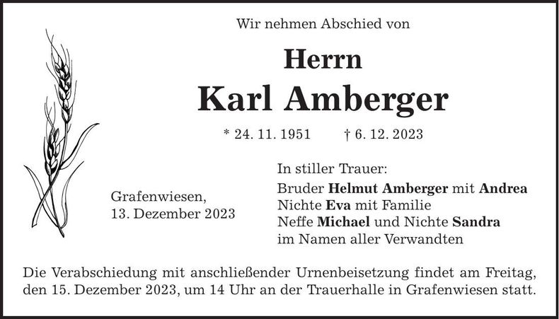 Traueranzeige Karl Amberger