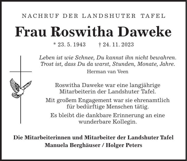 Traueranzeige Roswitha Daweke