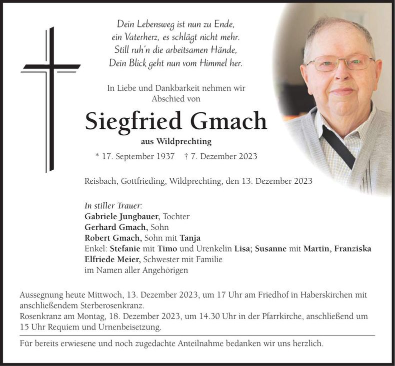 Traueranzeige Siegfried Gmach