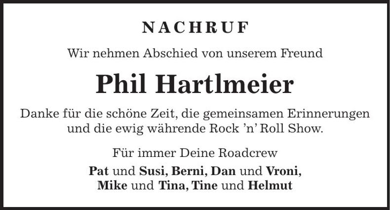 Traueranzeige Philipp Hartlmeier