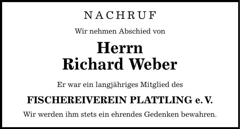 Traueranzeige Richard Weber