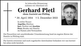 Traueranzeige Gerhard Pletl