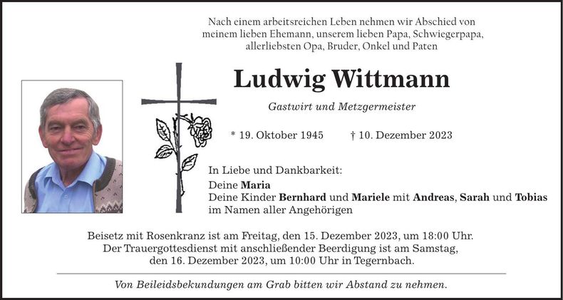 Traueranzeige Ludwig Wittmann