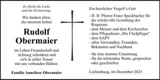 Traueranzeige Rudolf Obermaier