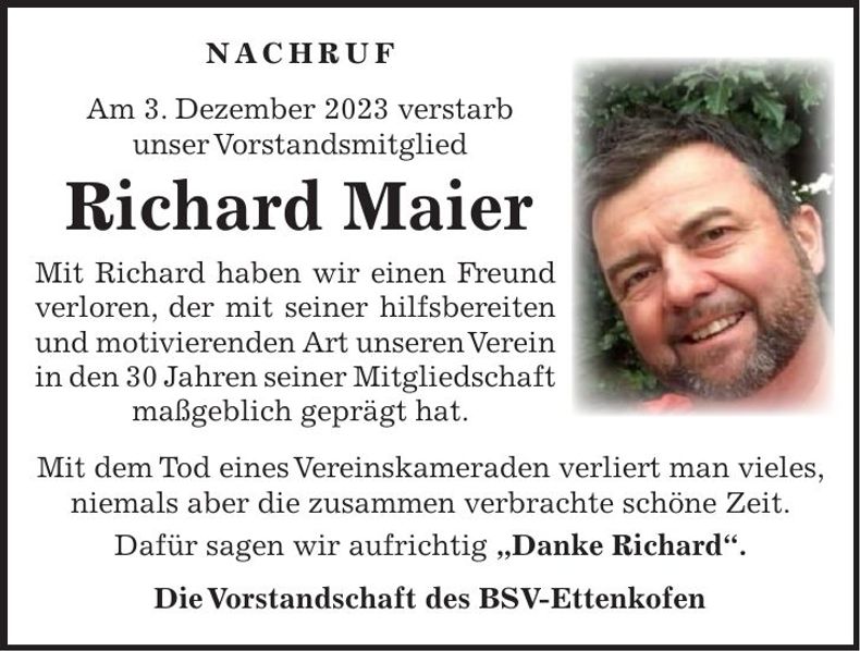 Traueranzeige Richard Maier