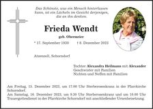 Traueranzeige Frieda Wendt