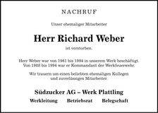 Traueranzeige Richard Weber