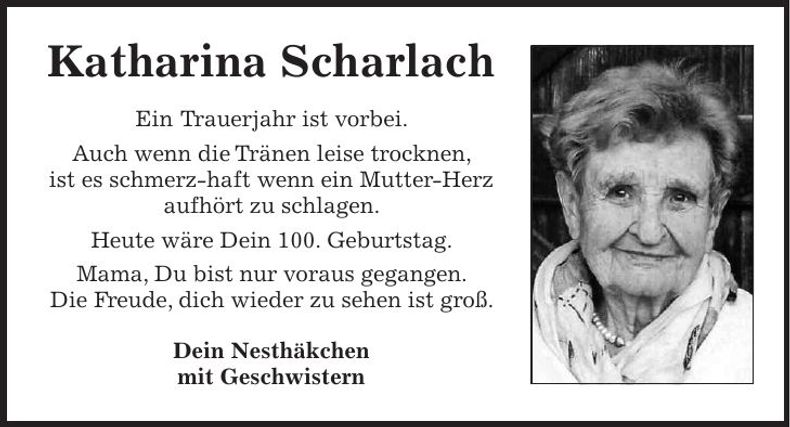 Traueranzeige Katharina Scharlach