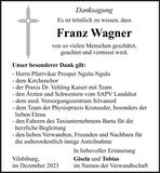 Traueranzeige Franz Wagner