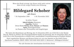 Traueranzeige Hildegard Schober
