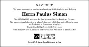 Traueranzeige Paulus Simon