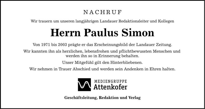 Traueranzeige Paulus Simon