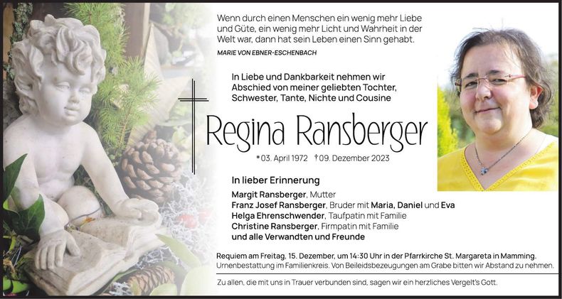 Traueranzeige Regina Ransberger