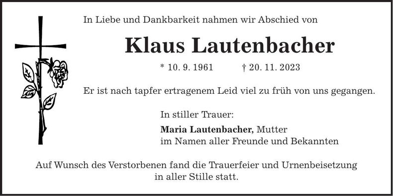 Traueranzeige Klaus Lautenbacher