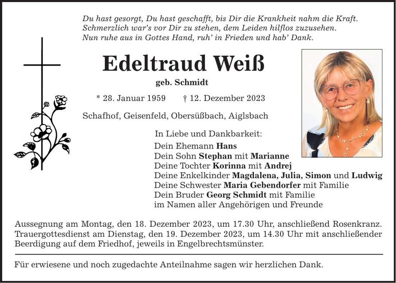 Traueranzeige Edeltraud Weiß