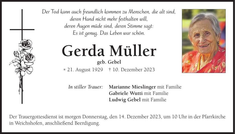 Traueranzeige Gerda Müller