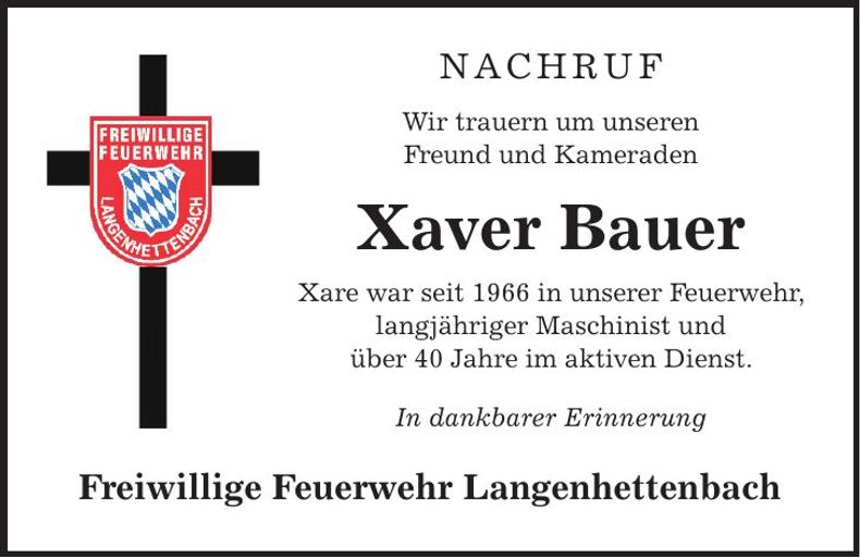 Traueranzeige Xaver Bauer