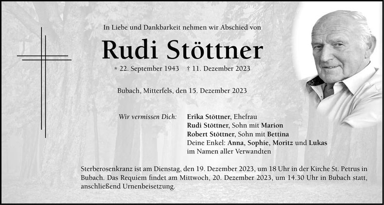 Traueranzeige Stöttner Rudi