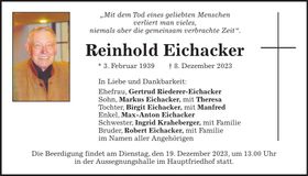 Traueranzeige Reinhold Eichacker