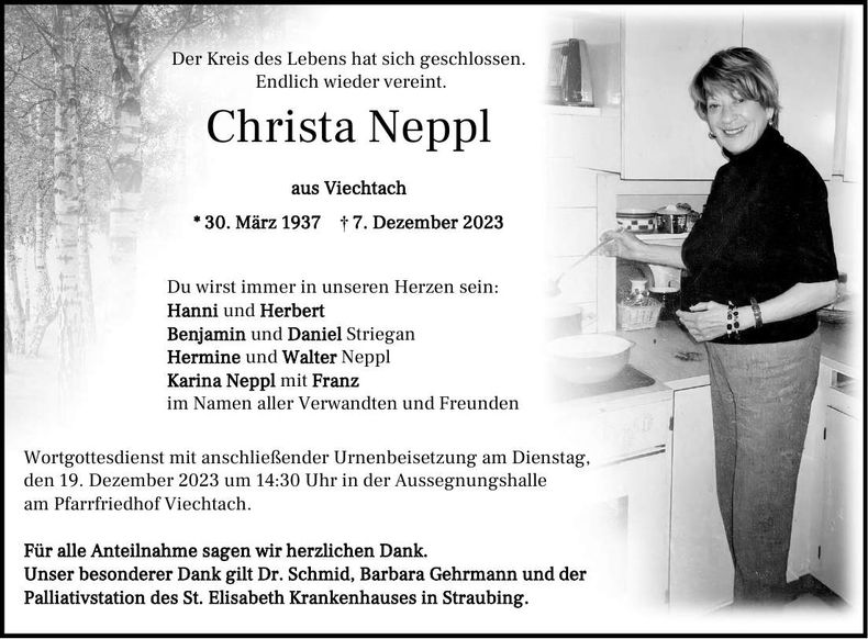 Traueranzeige Christa Neppl