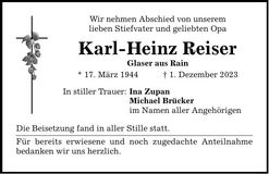 Traueranzeige Karl-Heinz Reiser