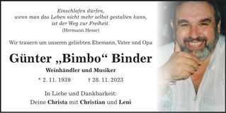 Traueranzeige Günter Binder