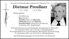 Traueranzeige Dietmar Preußner