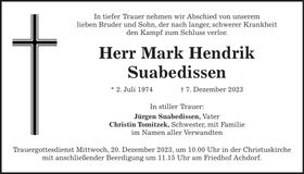 Traueranzeige Mark Hendrik Suabedissen