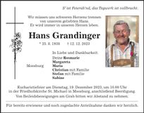 Traueranzeige Hans Grandinger
