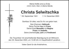 Traueranzeige Christa Selwitschka