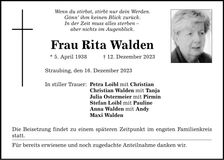 Traueranzeige Rita Walden