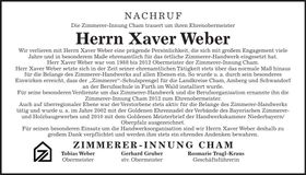 Traueranzeige Xaver Weber