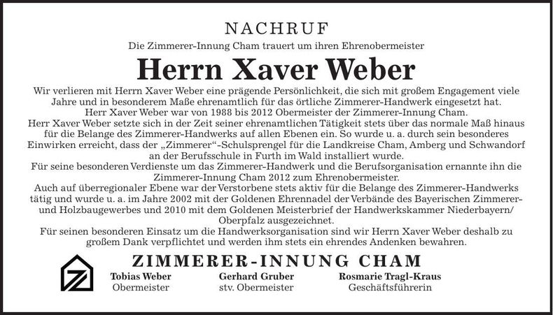 Traueranzeige Xaver Weber