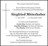 Traueranzeige Siegfried Mitterhuber