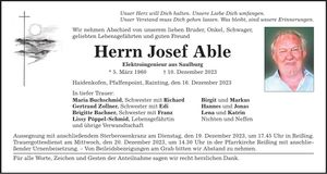 Traueranzeige Josef Able