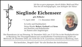 Traueranzeige Sieglinde Eichenseer
