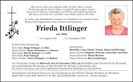 Traueranzeige Frieda Ittlinger