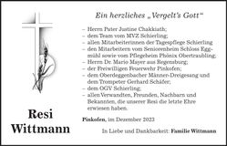 Traueranzeige Resi Wittmann