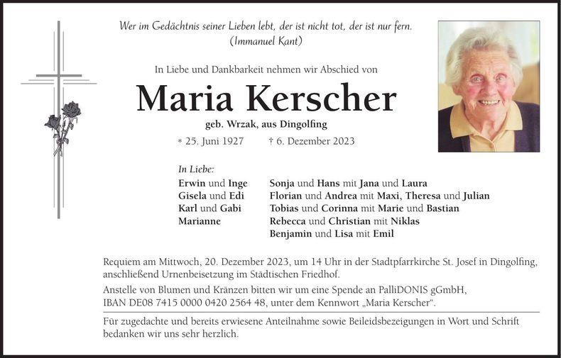 Traueranzeige Maria Kerscher