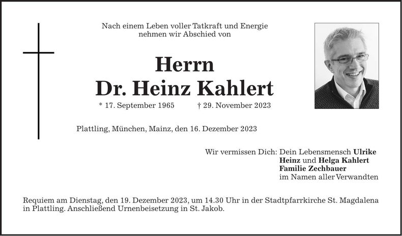 Traueranzeige Heinz Kahlert