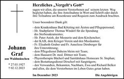 Traueranzeige Johann Graf