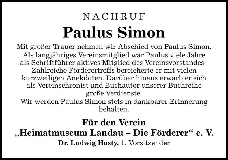 Traueranzeige Paulus Simon