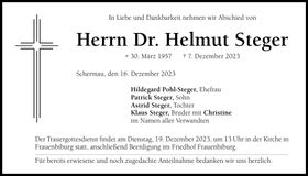 Traueranzeige Helmut Dr. Steger