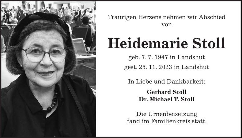 Traueranzeige Heidemarie Stoll