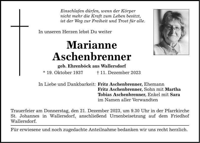 Traueranzeige Marianne Aschenbrenner