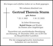 Traueranzeige Gertrud Theresia Sturm