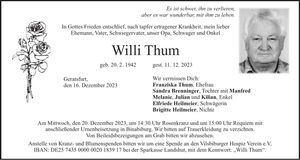Traueranzeige Willi Thum